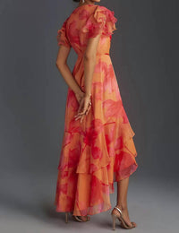 hutch Whitlee Floral Wrap Dress in coral - women's dress - detail view