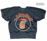 MadeWorn Unsiex Rolling Stones Short Sleeve Sweatshirt in navy bandana - women's t-shirt