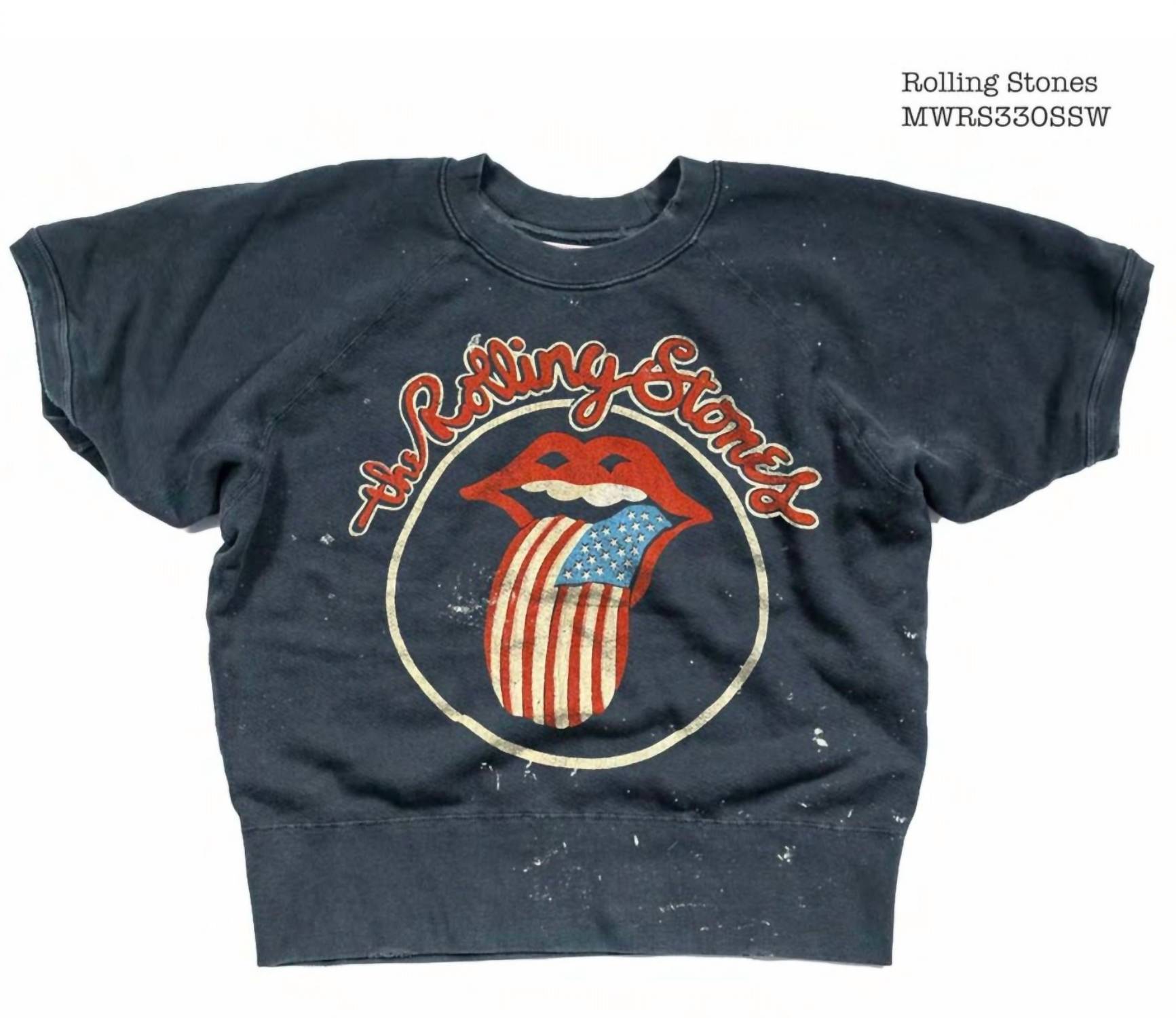 MadeWorn Unsiex Rolling Stones Short Sleeve Sweatshirt in navy bandana - women's t-shirt
