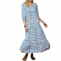 Cezele - Print Three Quarter Puff Sleeve Maxi Dress