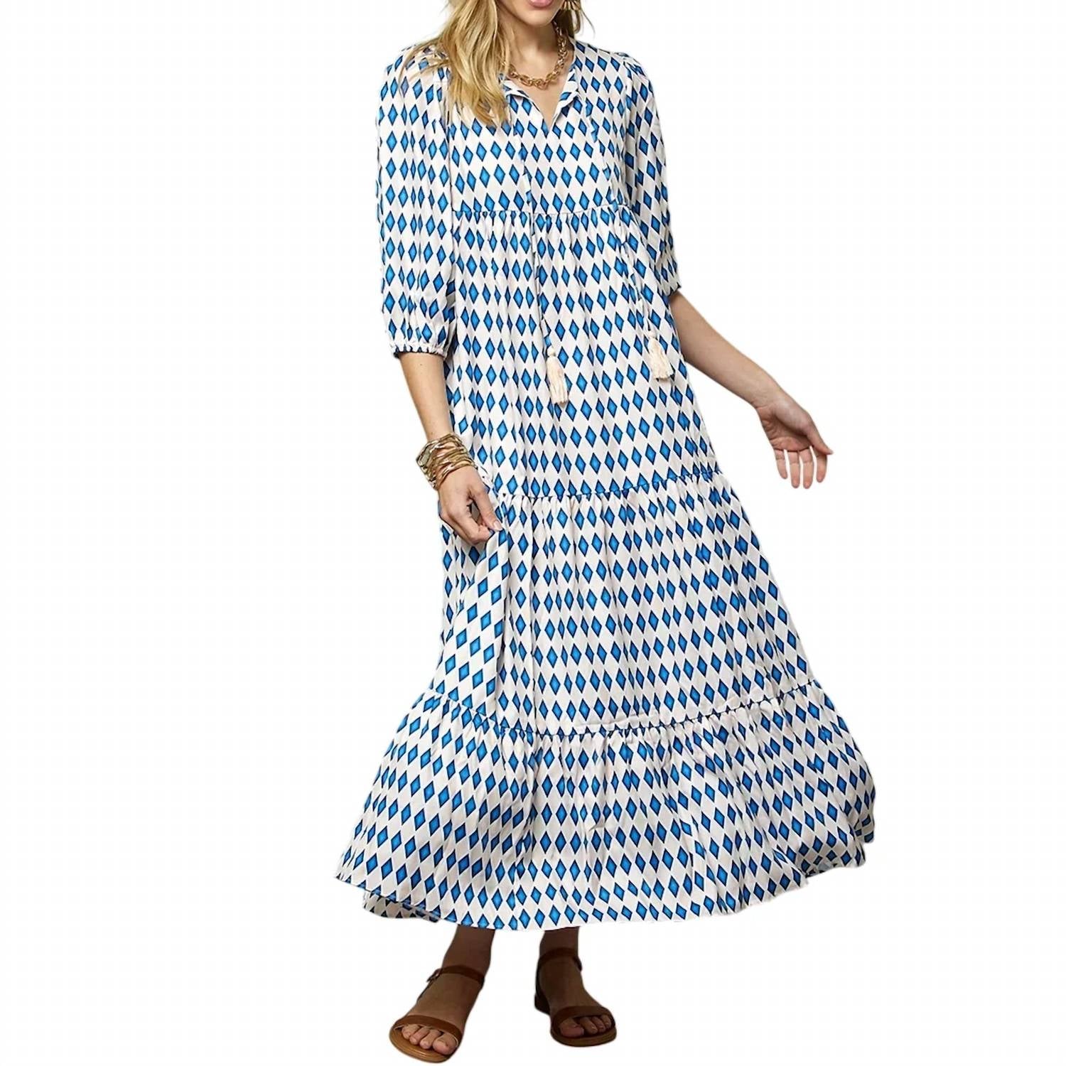 Cezele - Print Three Quarter Puff Sleeve Maxi Dress