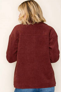 STACCATO Corduroy Fleece Lined Shacket in burgundy - women's jacket - detail view