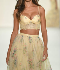 Sherri Hill Two-piece Floral A-line Dress in yellow - women's skirt - detail view