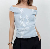 Whiteroom+Cactus - Embroidered Soft Woven Off Shoulder Blouse