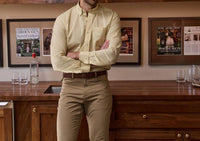 Tom Beckbe POWELL PERFORMANCE SPORT SHIRT in yellow plaid - men's long sleeve top - detail view