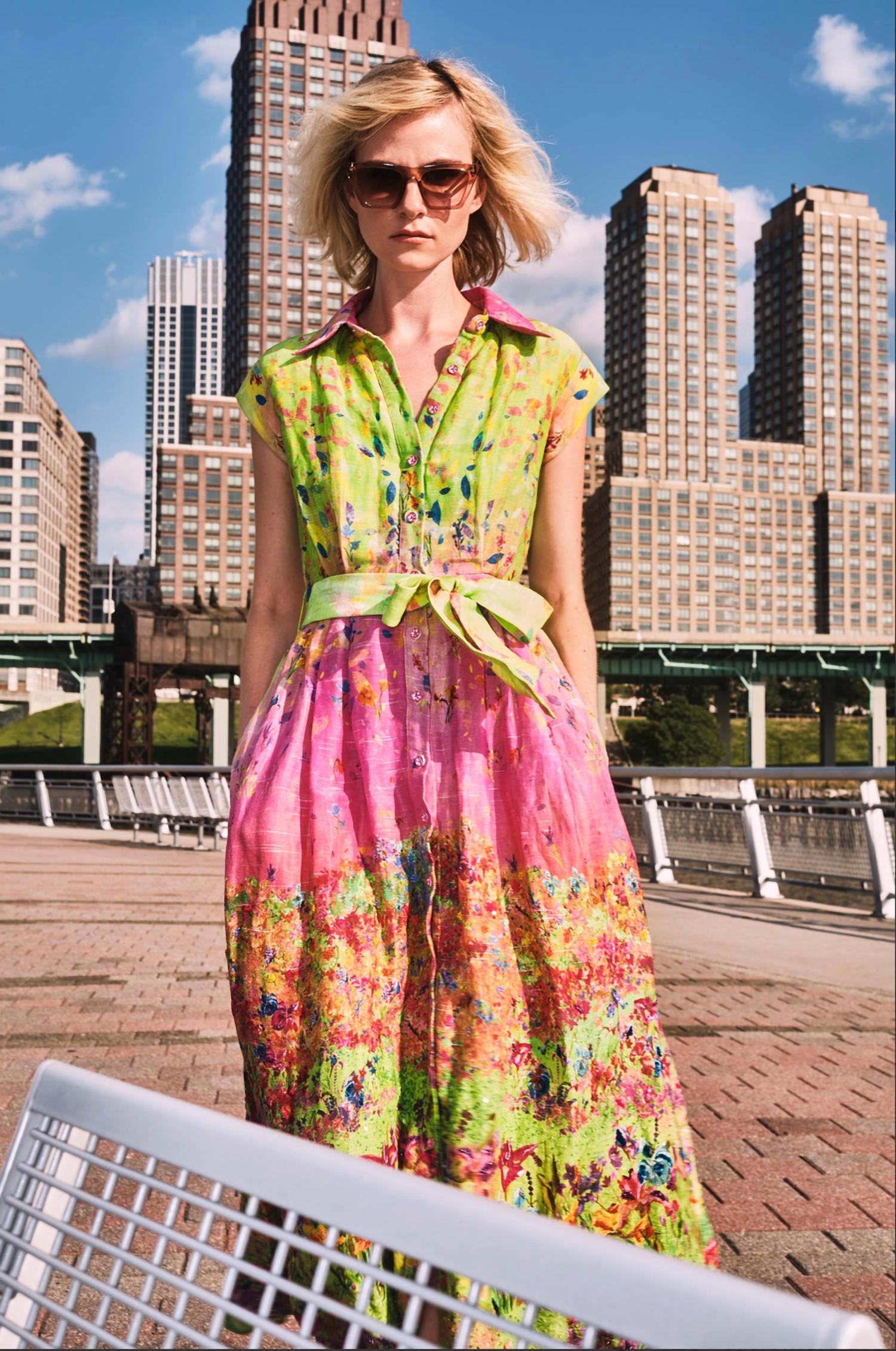 La Fuori Flora Linen Shirtdress in garden printed - women's dress - alternate view