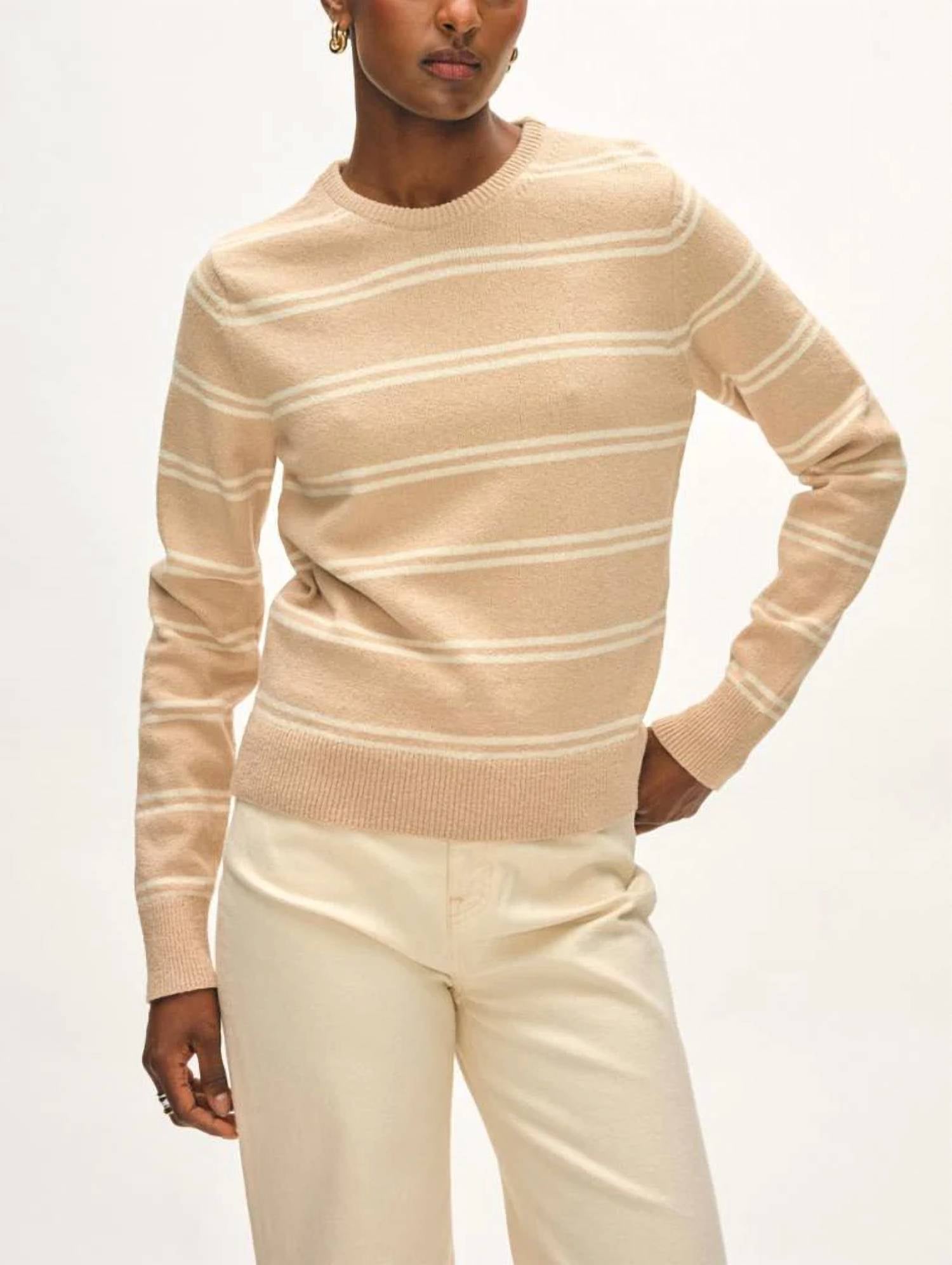 White + Warren - Boucle Striped Crewneck Sweater