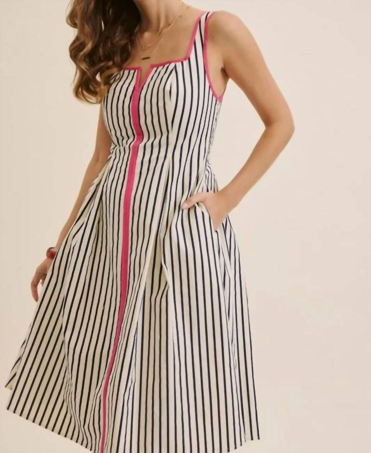 In February - Striped Preppy Midi Dress