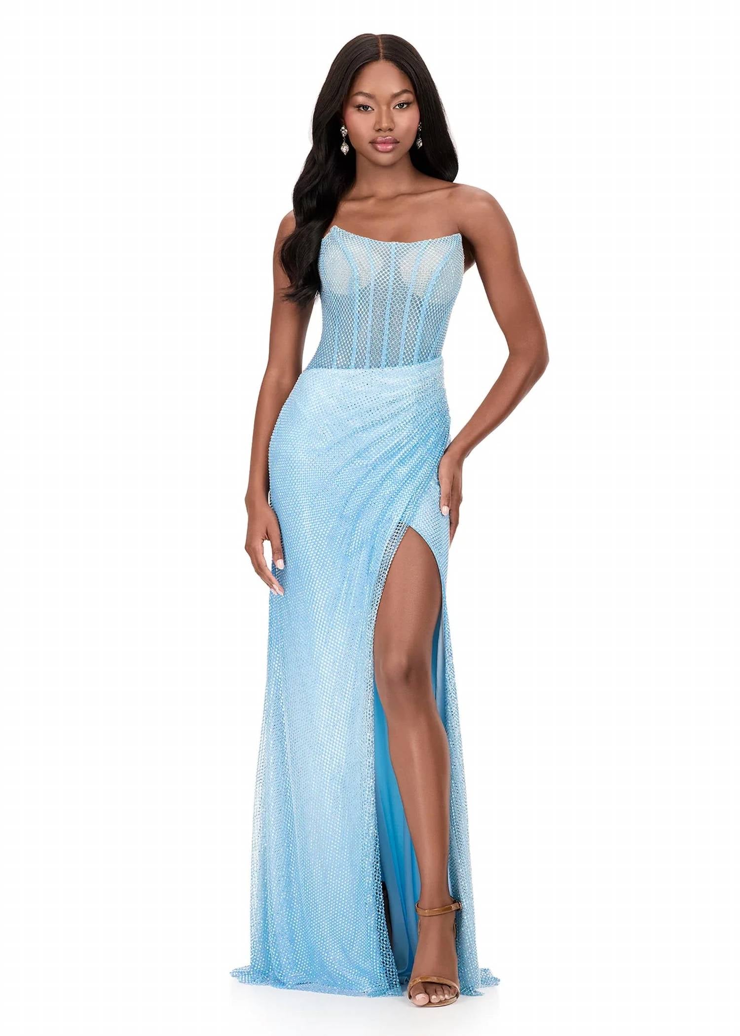 Ashleylauren - Strapless High Slit Gown