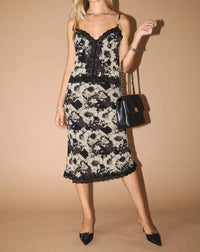 Bailey Rose - Vivienne Lace Trim Floral Dots Midi Skirt