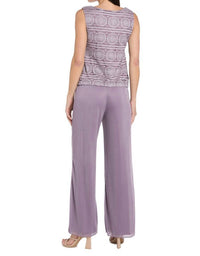 R&M Richards - Glitter Embroidered Pant Suit With Pearl Neckline