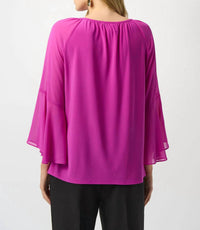 Joseph Ribkoff - Keyhole Neckline 3/4 Sleeves Chiffon Top