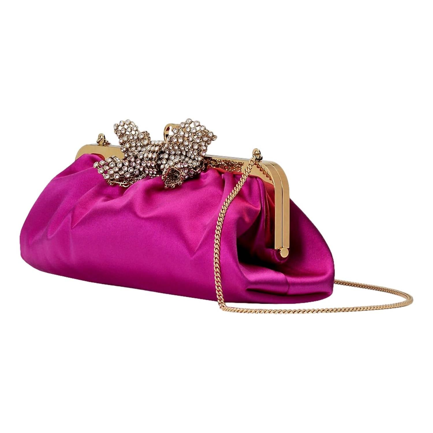 Gucci - Broadway Satin Crystal Bow Clutch Chain Shoulder Bag