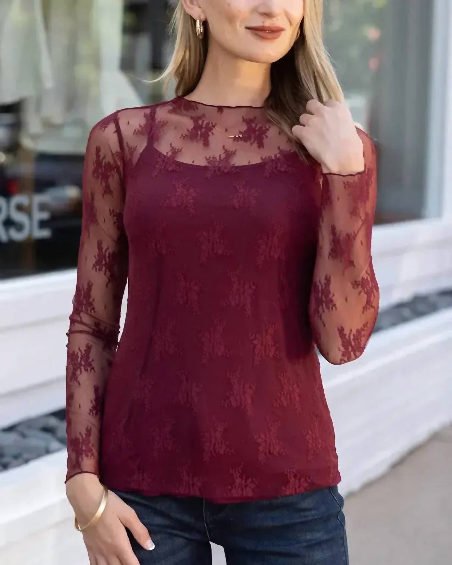 Grace And Lace - Long Sleeves Mesh Top