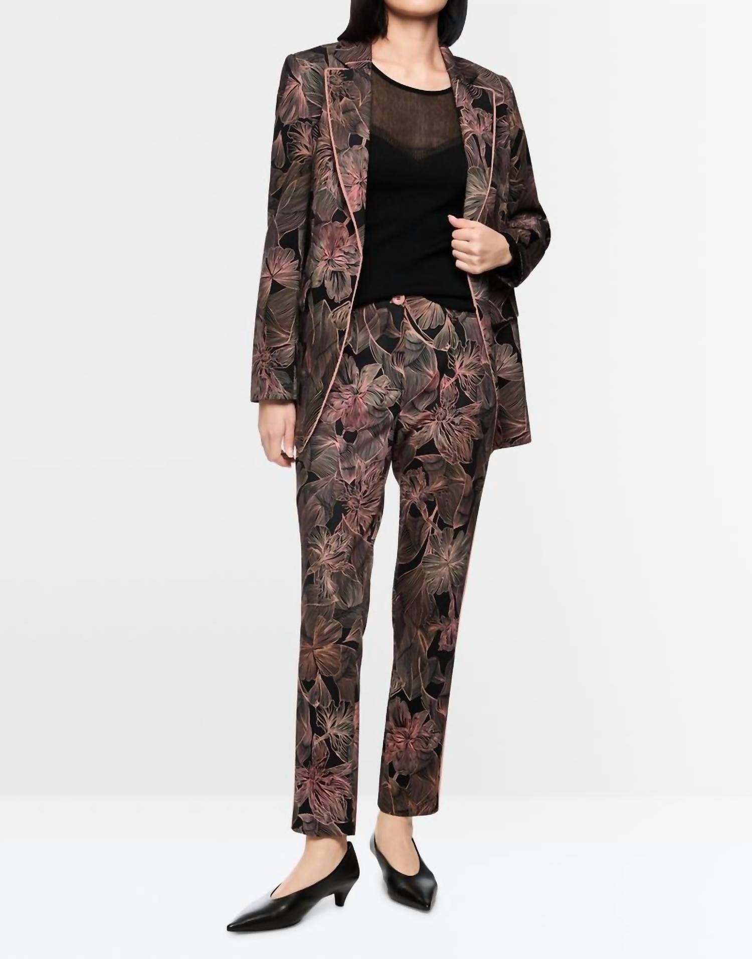 Marc Cain Sydney slim trousers with floral pattern in black and blush - women's pants