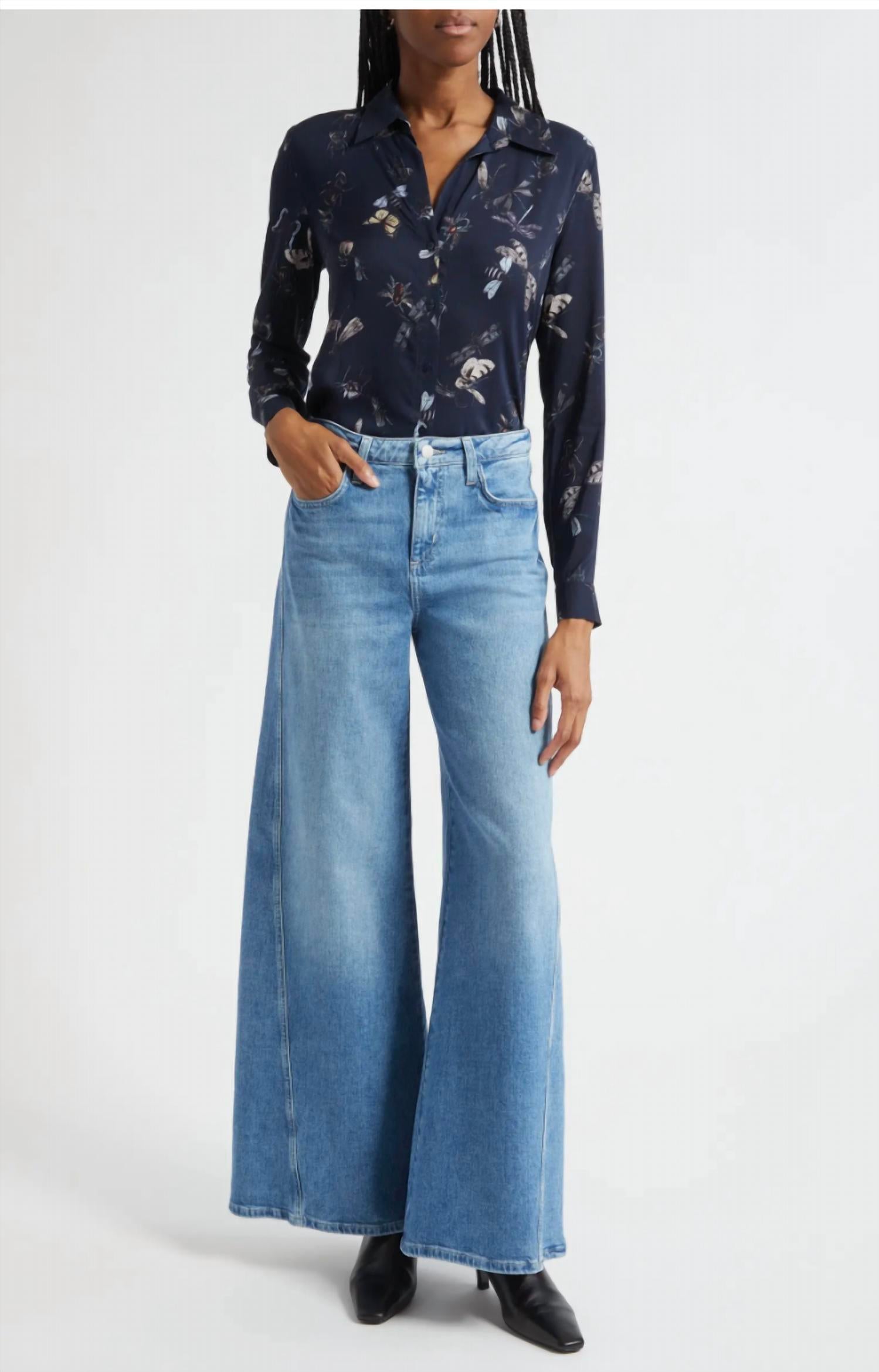 L'Agence Beau Seamed High Waist Wide Leg Jeans in kona - women's jeans