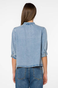 Velvet Heart Almafi Elbow Sleeve Top in light skyfall - women's blouse - detail view