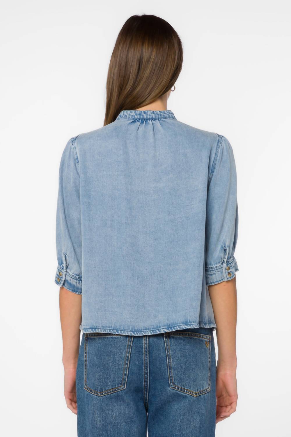 Velvet Heart Almafi Elbow Sleeve Top in light skyfall - women's blouse - detail view