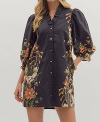 Entro - Floral Design Button Down Dress