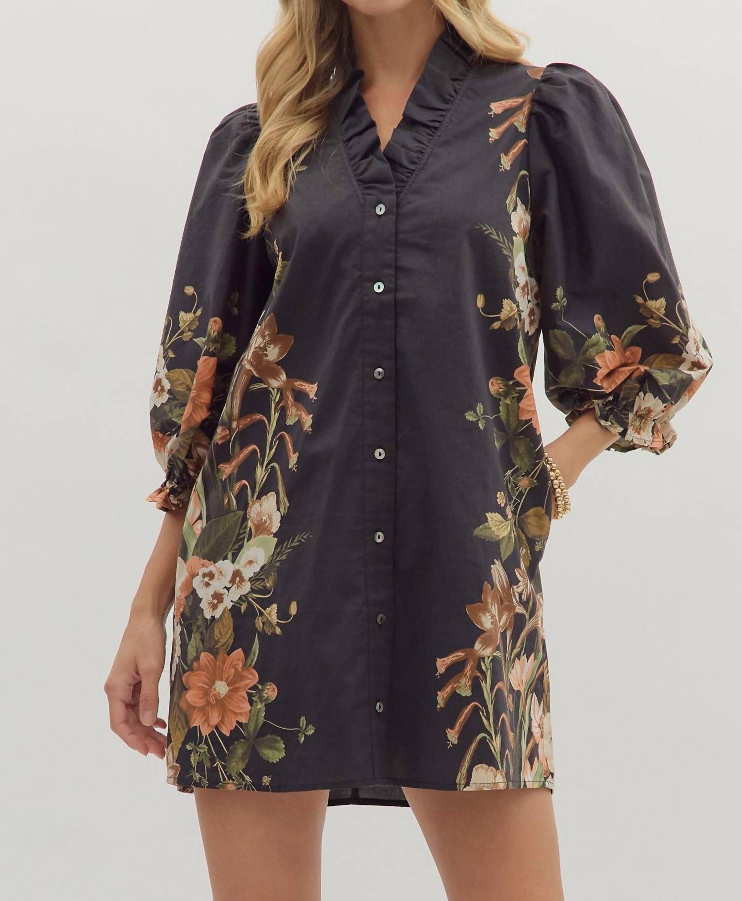 Entro - Floral Design Button Down Dress