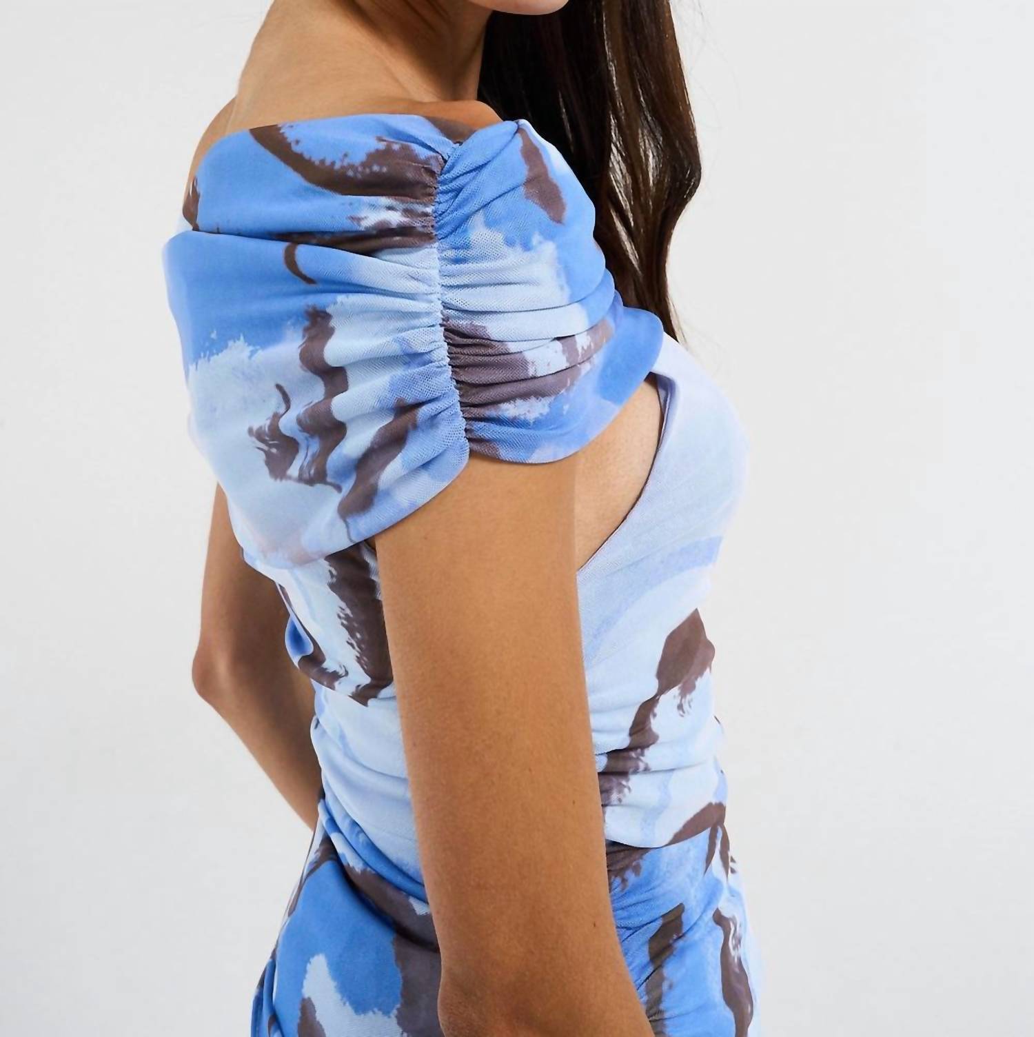 Sovere - Whirl Mesh Ruched Off-shoulder Top