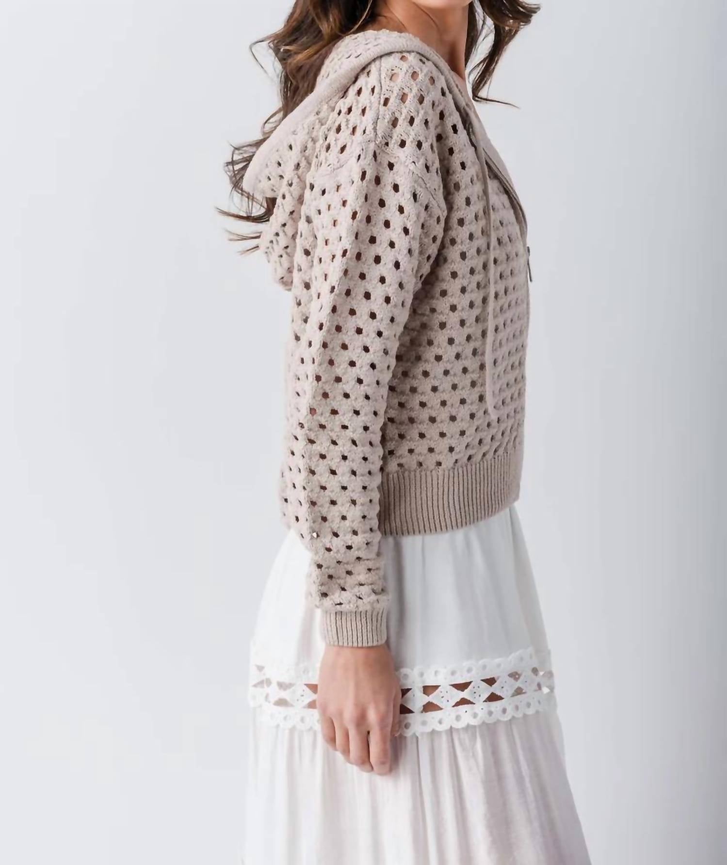 Elan - Open-knit Hooded Zip Sweater