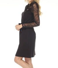 Joseph Ribkoff - Floral Lace Sleeve Belted Shirt Mini Dress