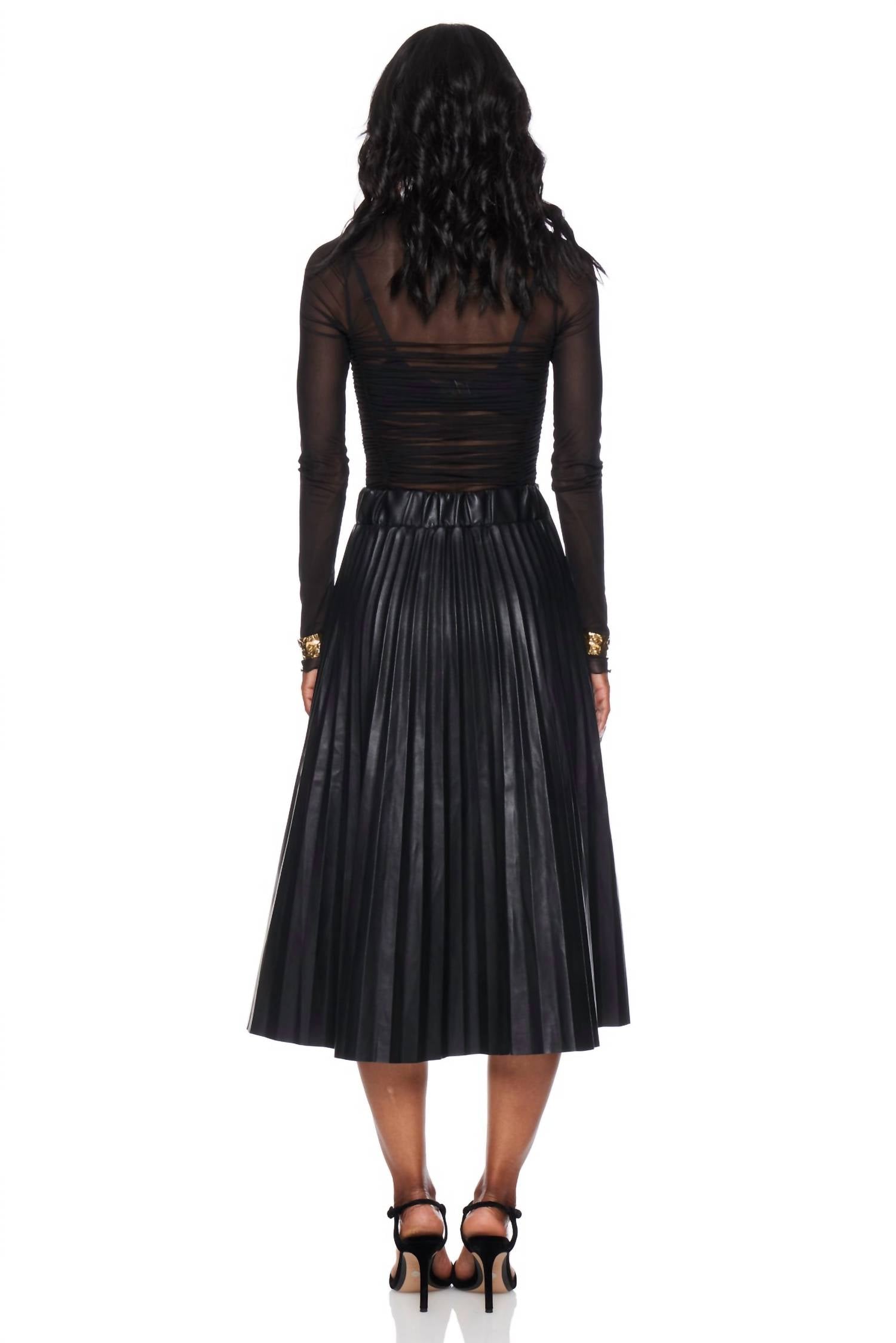 PINCH Pleated Pu Leather Skirt in black - women's skirt - view 4
