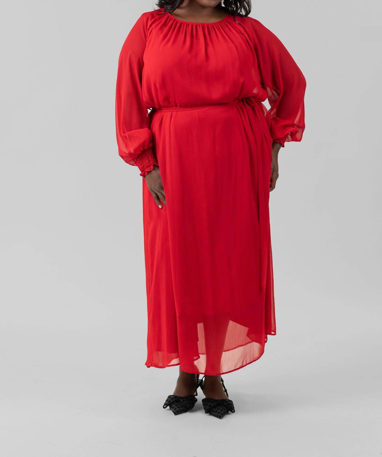 Mat Fashion - Long Sleeve Georgette Dress - Plus