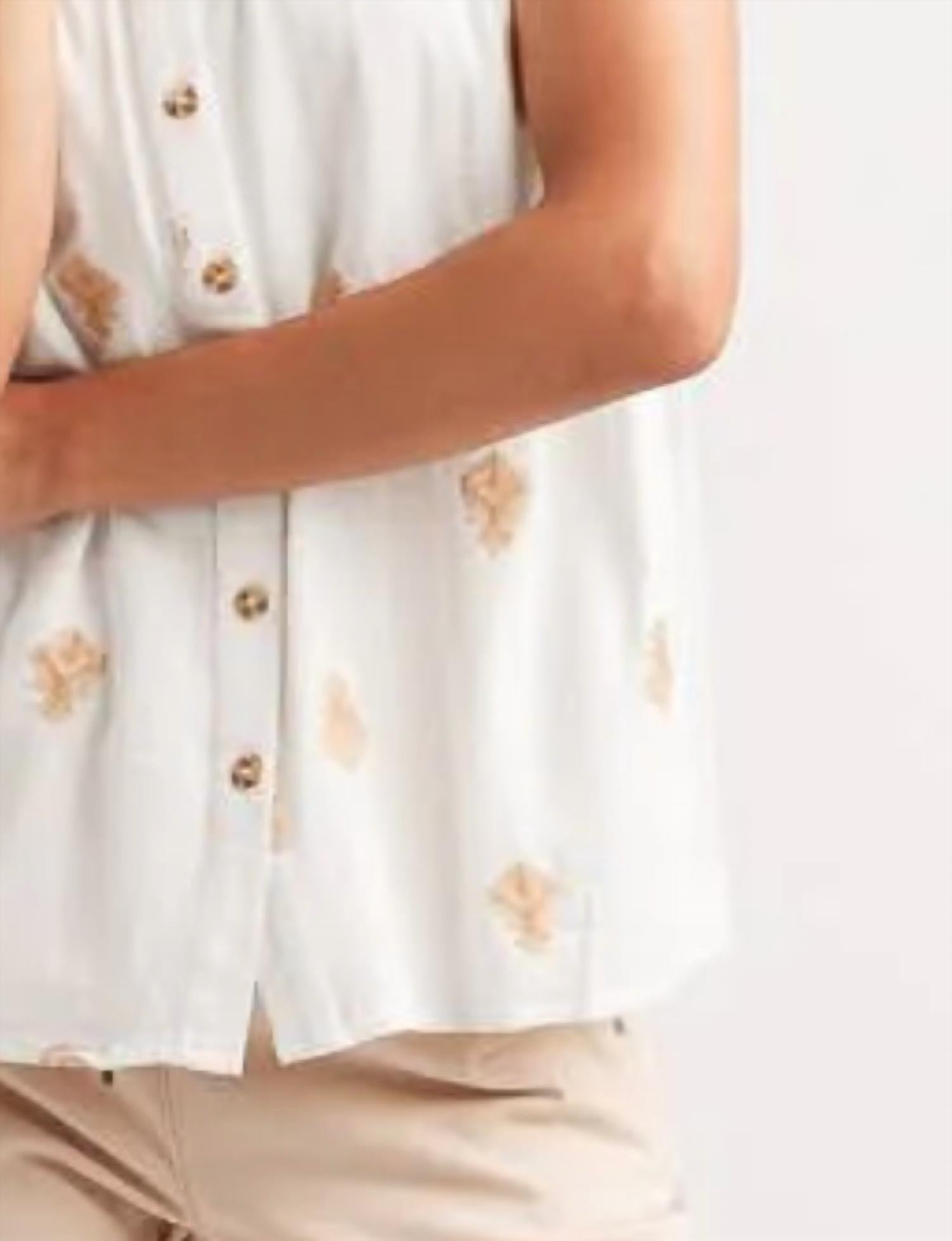 Papillon - Embroidered Button Front Blouse With Lace Inset