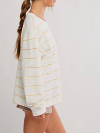 Free People Printed Hustle Layer Awning Long Sleeve Top in striped ivory - women's long sleeve top - view 4