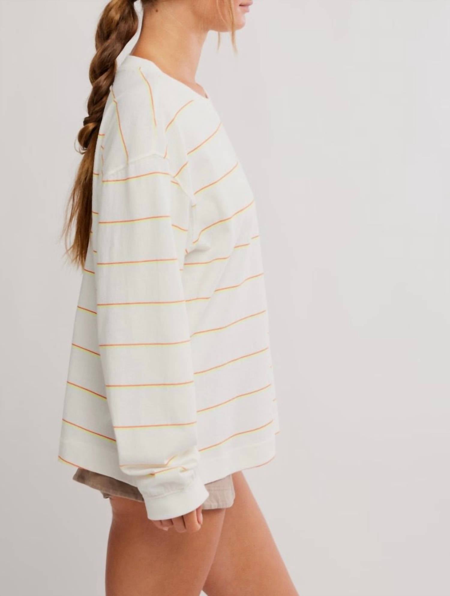 Free People Printed Hustle Layer Awning Long Sleeve Top in striped ivory - women's long sleeve top - view 4