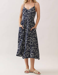 FINAL TOUCH Coastal Pocket Midi Dress in navy blue - women's dress