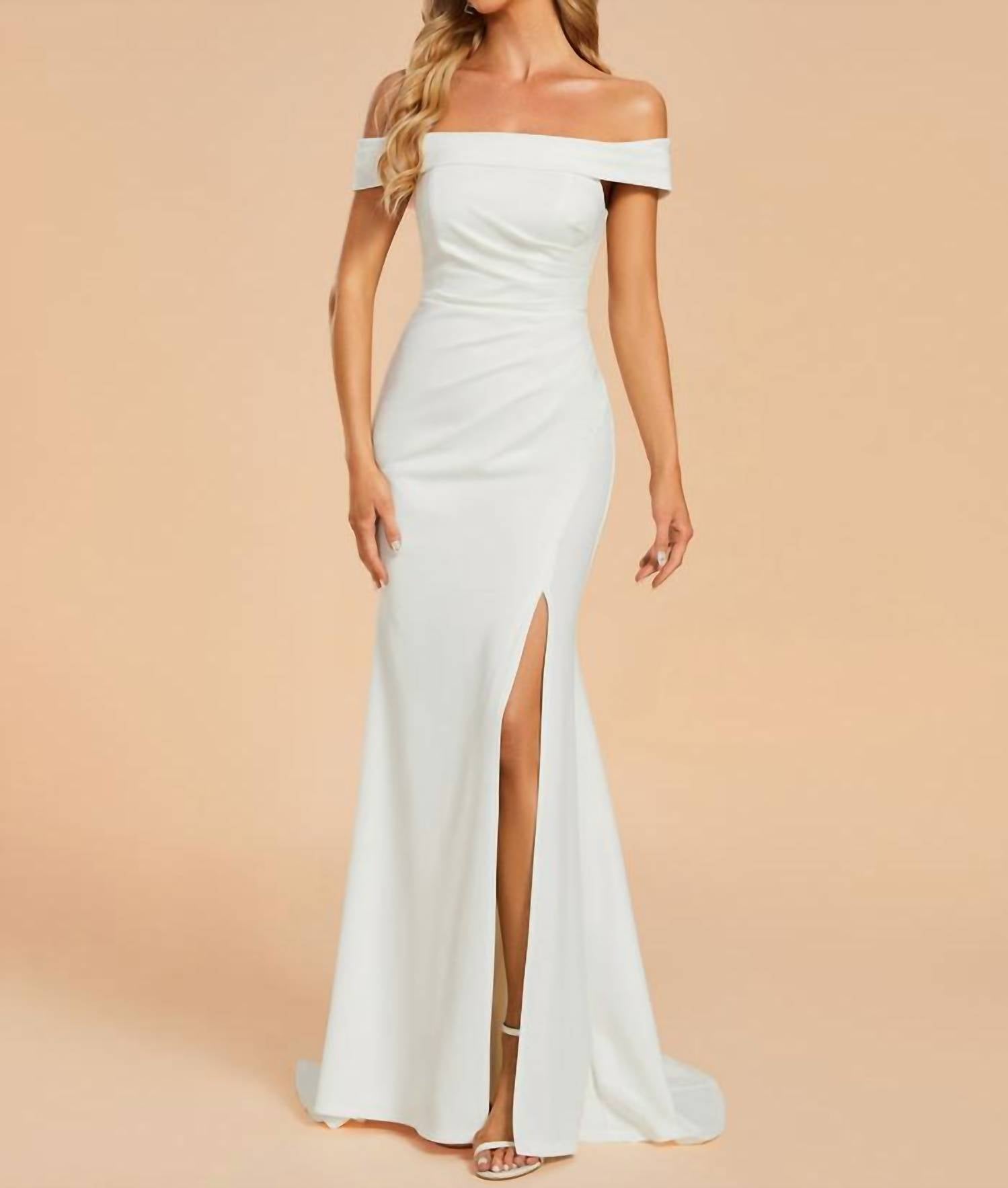 Ever-Pretty - Maxi Long Side Split Off Shoulder Wedding Dress