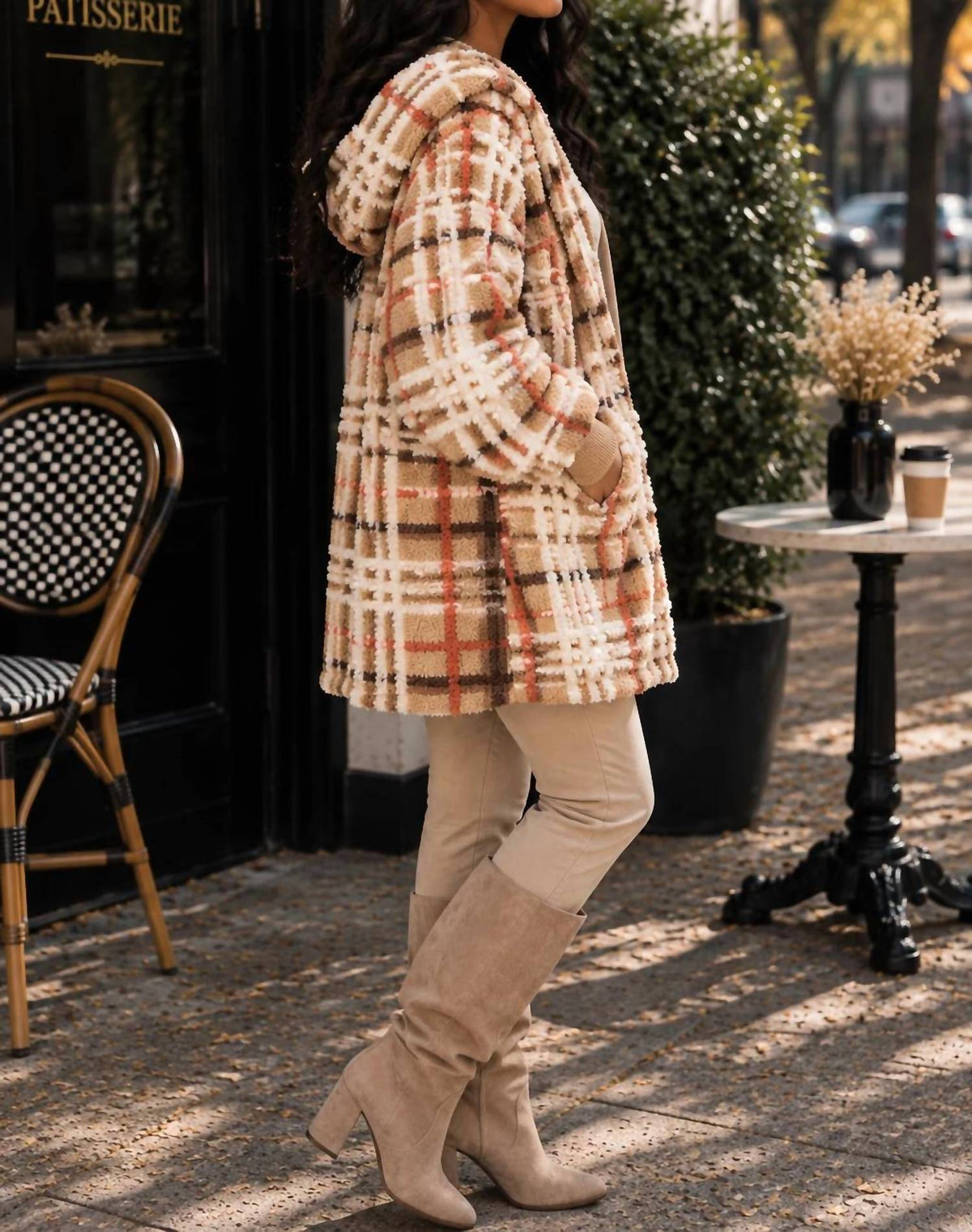 Surelymine - Cozy Plaid Sherpa Hooded Jacket