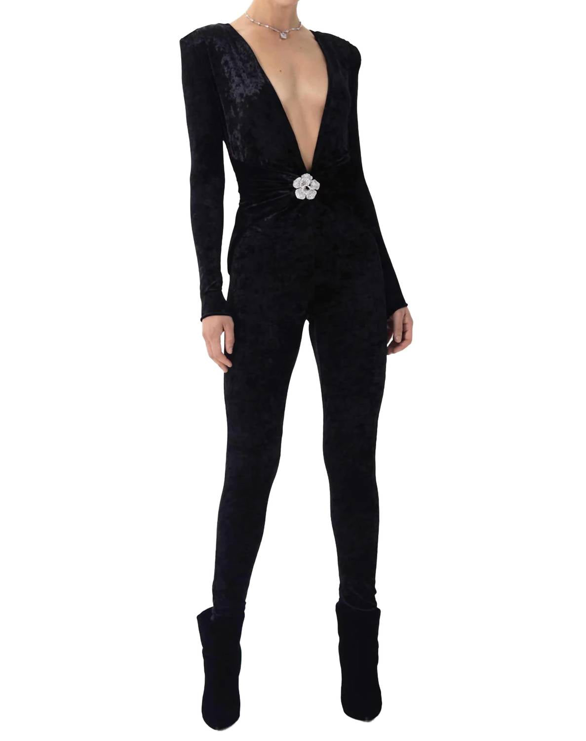 Ronny Kobo - Rhoades Jumpsuit With Crystal Brooch Detail