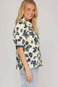 She + Sky - Floral Button Down Blouse