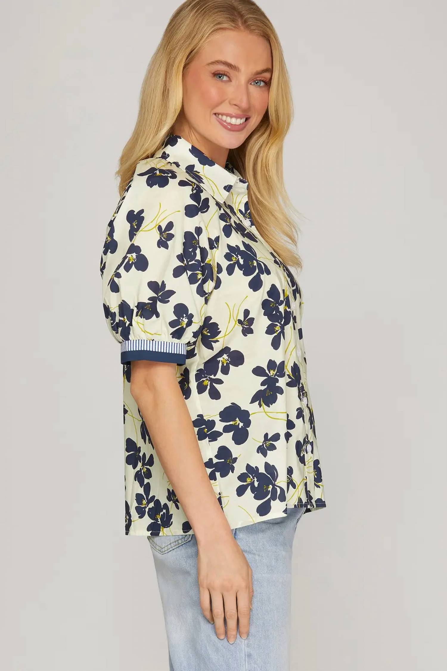 She + Sky - Floral Button Down Blouse