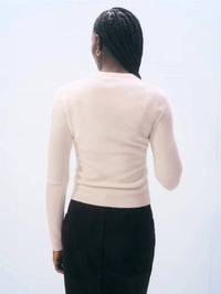 White + Warren Slim Stretch Crewneck Sweater in pink sand - women's sweater - detail view