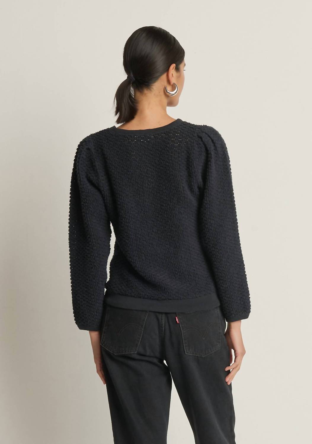 Nation LTD Etta Lace Popover Top in jet black 2 - women's sweater - detail view