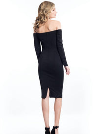 Rachel Allan - Long Sleeve Off Shoulder Jersey Cocktail Dress