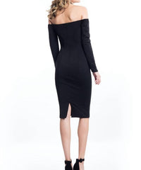 Rachel Allan - Long Sleeve Off Shoulder Jersey Cocktail Dress