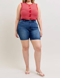 Judy Blue Mid Rise Bermuda Denim Short in blue - women's shorts - view 8