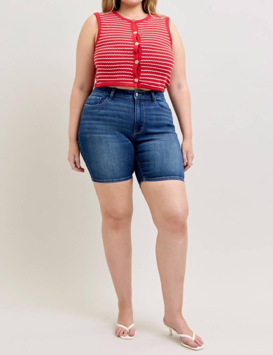 Judy Blue Mid Rise Bermuda Denim Short in blue - women's shorts - view 8
