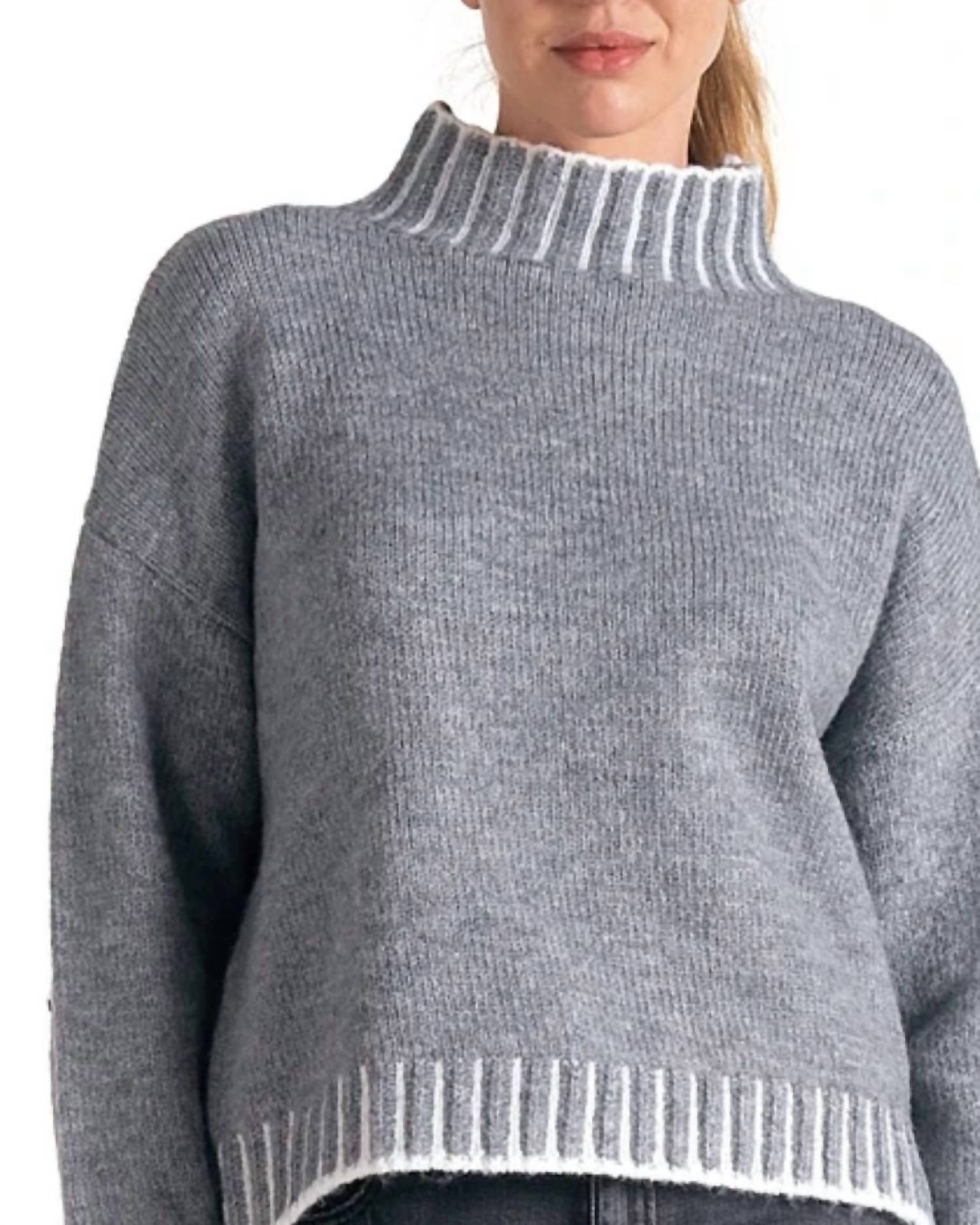 Elan - Whipstitched Edge Mock Neck Sweater