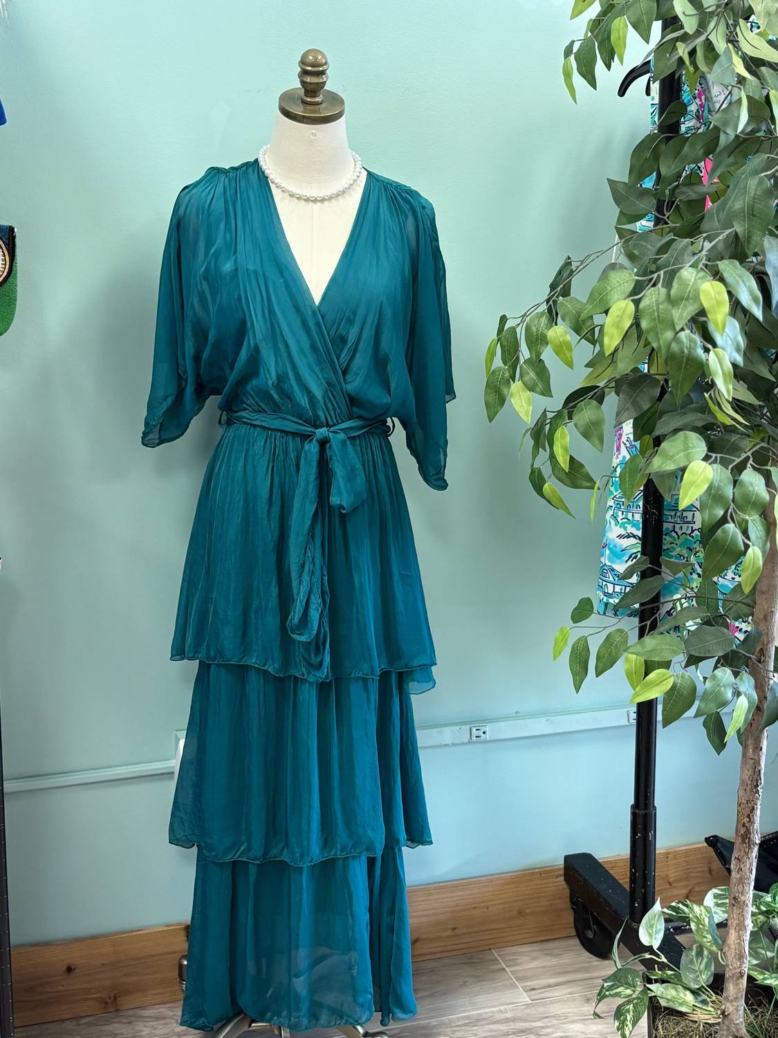 Scandal Italy Women's Nicki Tiered Maxi Dress in teal - women's dress