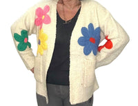 Made In Italy - Floral Applique Open Cardigan