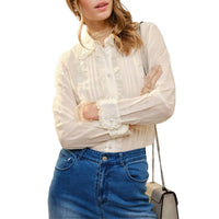 Blue B - Ruffle Pleated Pearl Button Blouse
