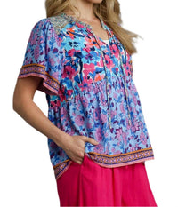 Umgee - Mixed Floral Print Bohemian Top