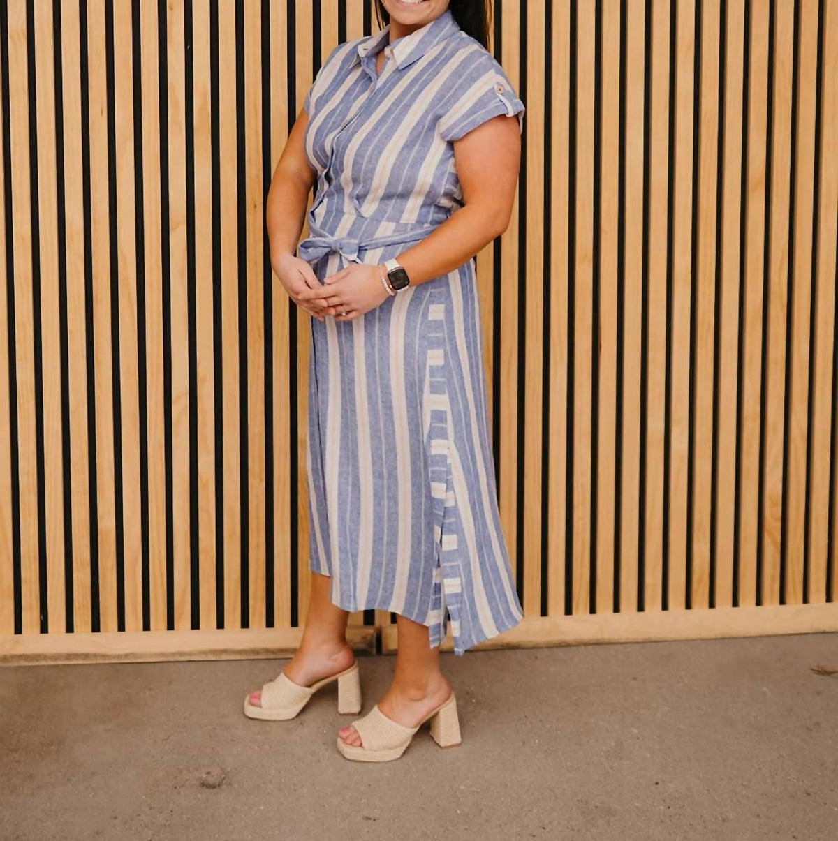 Tribal - Linen Blend Short Sleeve Dress